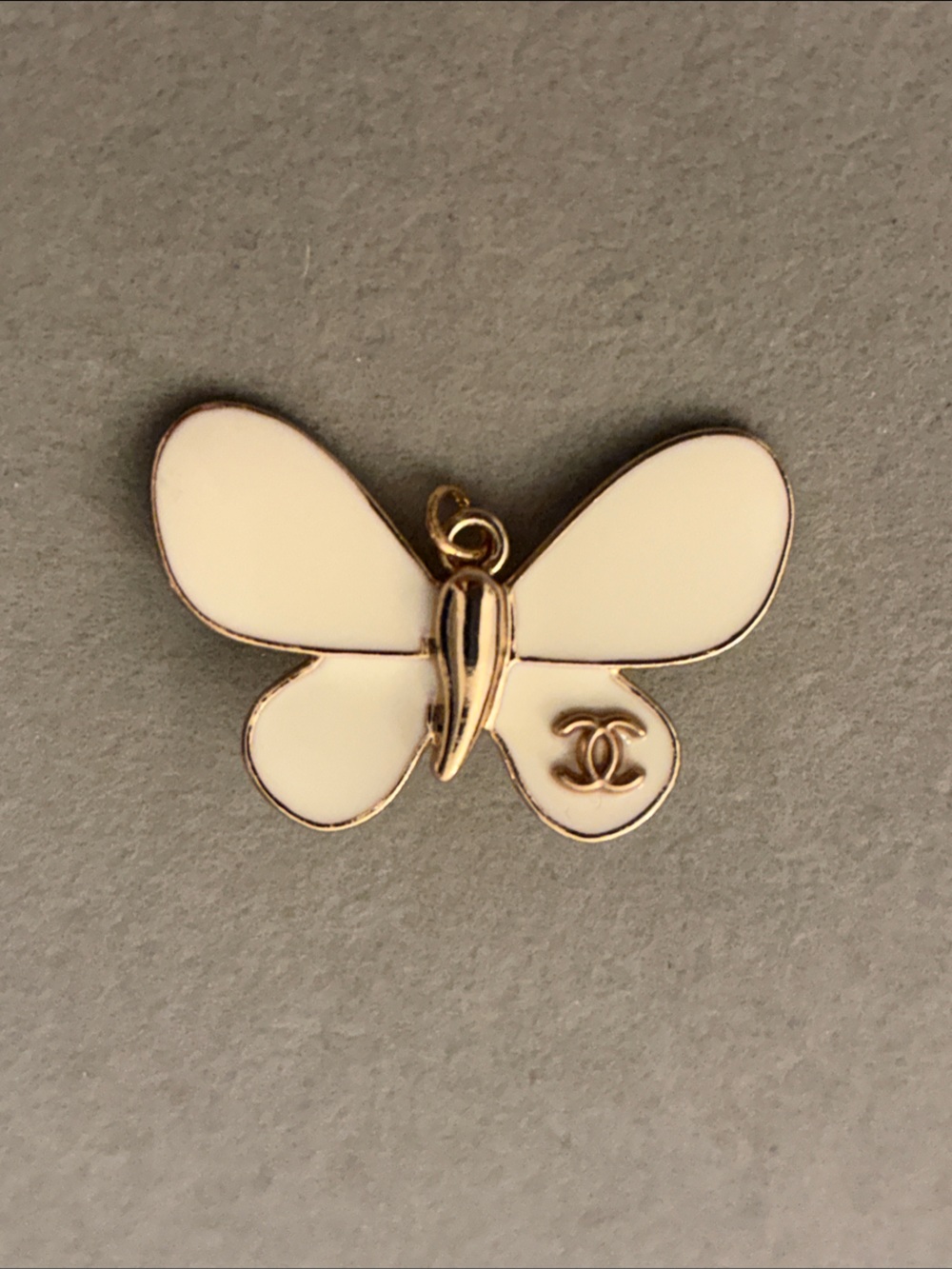 White Enamel Butterfly Charm with Gold-Tone Accents